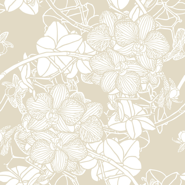 seamless flower pattern with orchids - Vector, imagen