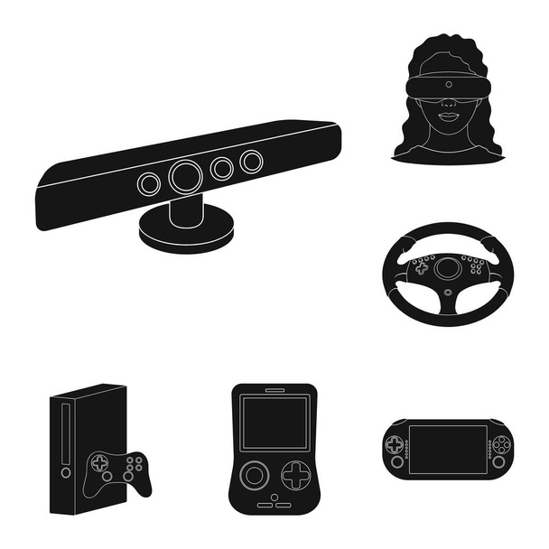Game console and virtual reality black icons in set collection for design.Game Gadgets vector symbol stock web illustration. - Vektör, Görsel