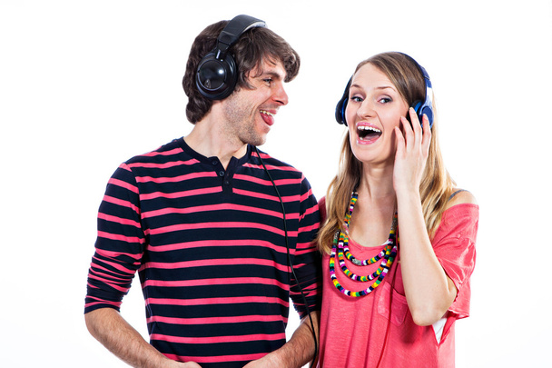 Couple with headphones - Photo, Image