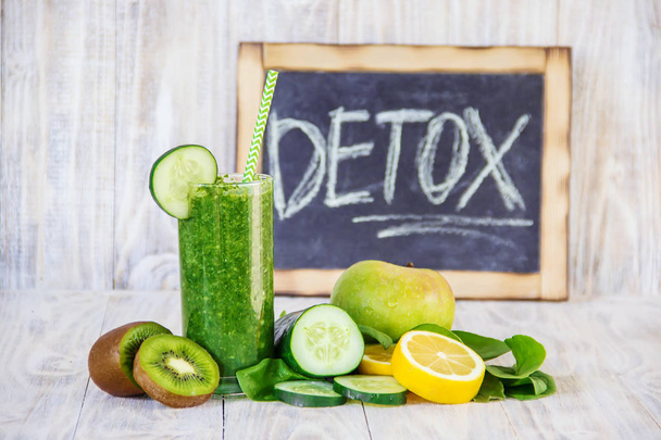 Green smoothies with vegetables and fruits. Detox Day. Slimming and excretion of slag. Healthy eating. Selective focus. - Photo, Image