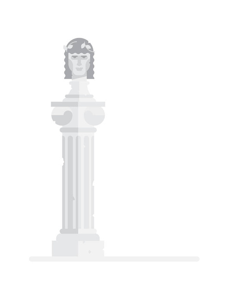 Γλυπτική προτομή του ελληνικού Θεού. Επίπεδη απεικόνιση του ελληνικού βασιλιά στη στήλη. Εικονογράφηση διάνυσμα. Εικονίδιο του ενός Ρωμαίου αυτοκράτορα είναι απομονωμένα σε λευκό φόντο. Εικόνας για αφίσα, ιστοσελίδα και εκτύπωση. - Διάνυσμα, εικόνα