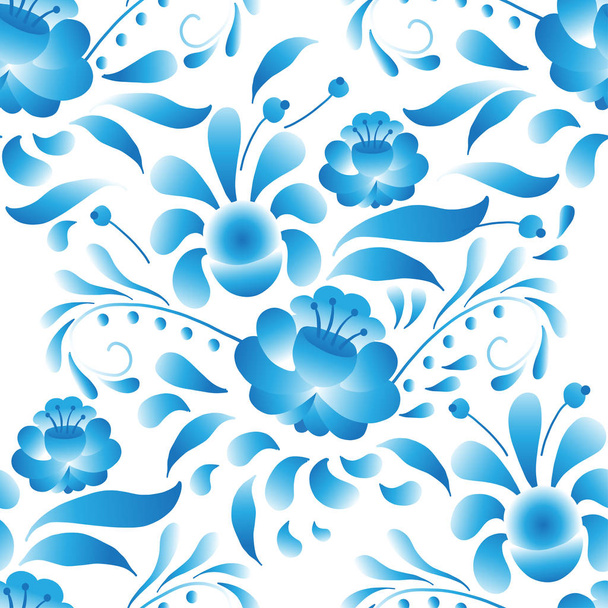 White and blue elegance seamless pattern in Russian style gzhel. Ethnic vector background for web, print, textile - Vector, Image