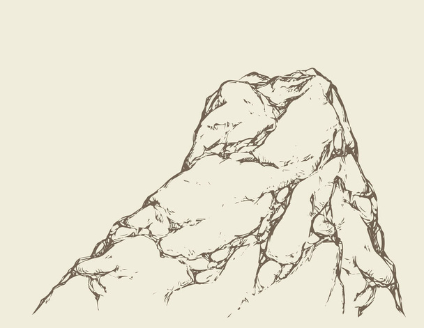Μεγάλο παλιό βαρύ γκρίζο ύψος στην κορυφή του λόφου μέχρι το site κορυφογραμμή. Ελεύθερο περίγραμμα χέρι συρμένο εικόνα αντικείμενο μελανιού σχηματικό στην τέχνη doodle ρετρό στυλ στυλό πάνω σε χαρτί. Γραφική θέα, με χώρο για κείμενο σε φόντο λευκό ουρανό - Διάνυσμα, εικόνα