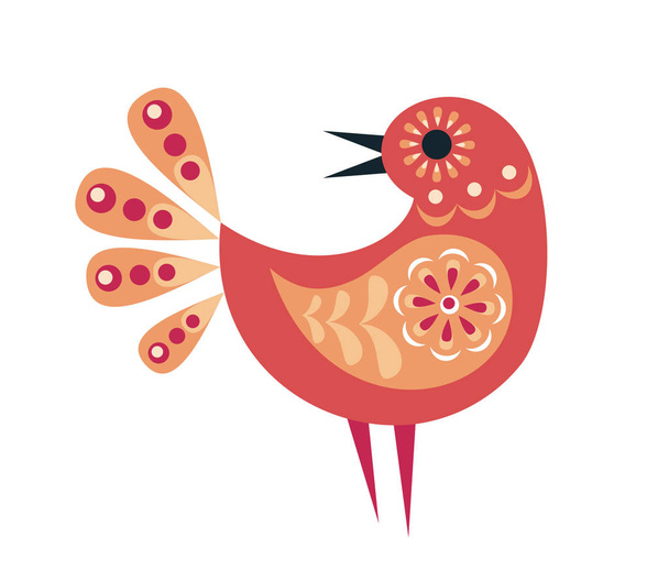 Cute bird in ethnic style. Colorful vector illustration isolated on a white background. - Vecteur, image