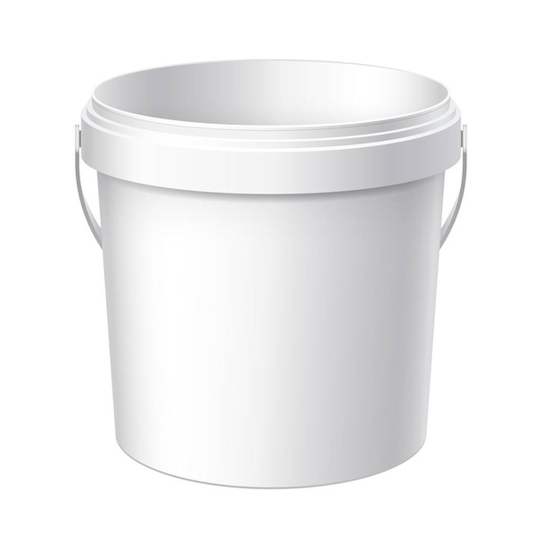 Small White plastic bucket. Product Packaging For food, foodstuff or paints, adhesives, sealants, primers, putty. Vector illustration - Vetor, Imagem
