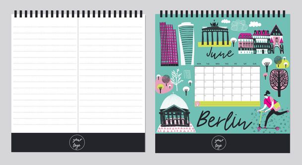Mooie kalender sjabloon organisator en planning met plaats voor notities. Vectorillustratie. Print ontwerp. - Vector, afbeelding
