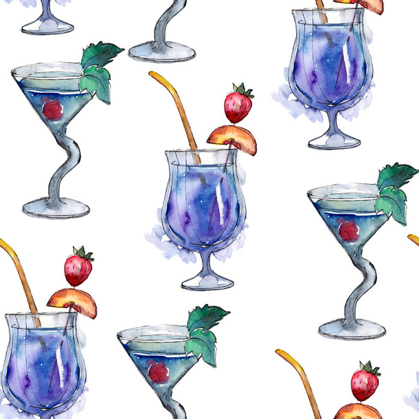 Mix bar party cocktail drink. Seamless background pattern. Nightclub isolated icon sketch drawing. Aquarelle cocktail drink illustration for background, texture, wrapper pattern, frame or border. - Photo, Image