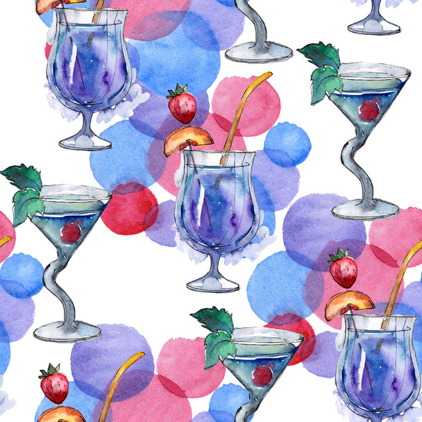 Mix bar party cocktail drink. Seamless background pattern. Nightclub isolated icon sketch drawing. Aquarelle cocktail drink illustration for background, texture, wrapper pattern, frame or border. - Photo, Image
