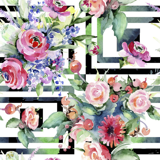 Colorful bouquet. Seamless background pattern. Fabric wallpaper print texture. Aquarelle wildflower for background, texture, wrapper pattern, frame or border. - Fotoğraf, Görsel
