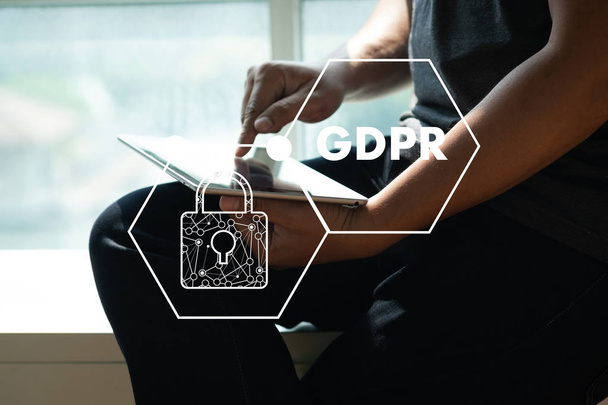 GDPR. Data Protection Regulation IT technologist Data Security system Shield Protection - Foto, Imagen