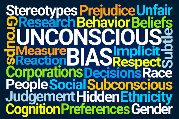 Unconscious Bias Word Cloud on Blue Background - Photo, Image