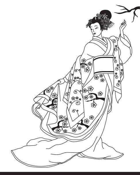 Geisha in the garden. Vector illustration. - Vecteur, image