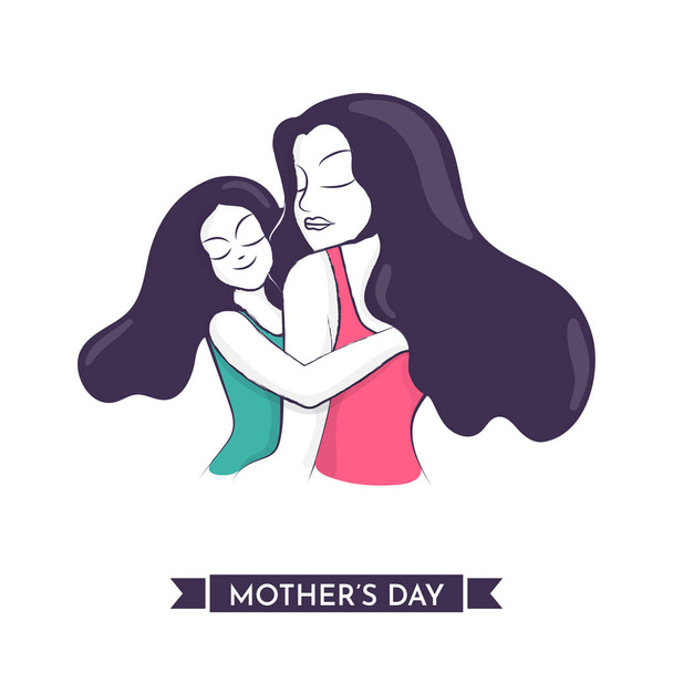 Εικονογράφηση κόρη μαμά και νέος, αγκαλιάζονται μεταξύ τους. Happy Ημέρα της μητέρας εορτασμός έννοια. - Διάνυσμα, εικόνα