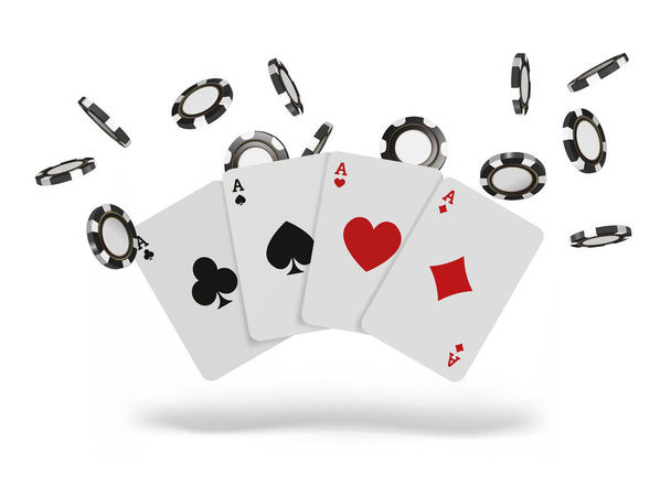 Playing cards and poker chips fly casino. Concept on white background. Poker casino vector illustration - Vector, Image