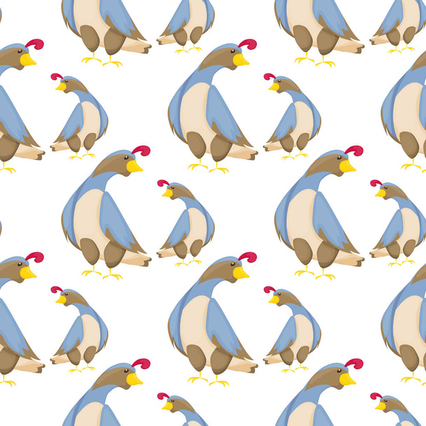 Quail bird pattern vector flat seamless background little hen design illustration. Healthy rural zoo kid fabric wildlife beautiful character design. - Vector, Image