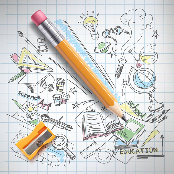 Φορέα εκπαίδευσης, επιστήμης έννοια, μολύβι σκίτσο - Διάνυσμα, εικόνα