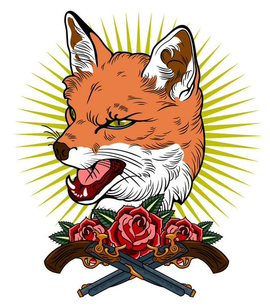 Portrait of a faded fox in the old cheek tattoo style - Vector, imagen