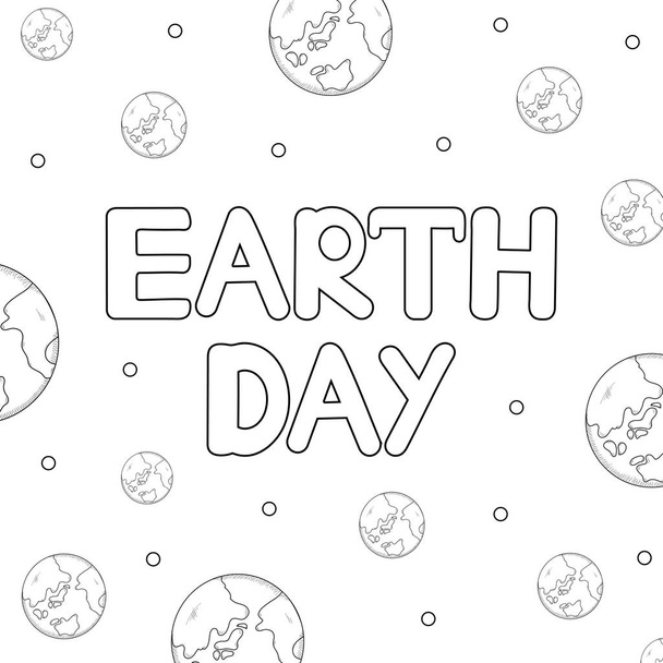 Earth Day text and icons of Earth. Coloring page. Vector illustration - Vector, Image