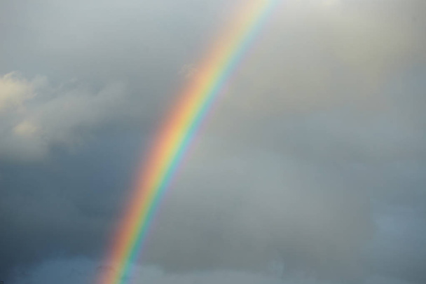 een heldere regenboog op een donkere en stormachtige lucht - Foto, afbeelding