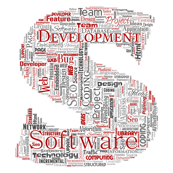 conceptual software development word cloud in form of letter font S, vector, illustration  - Vector, Image