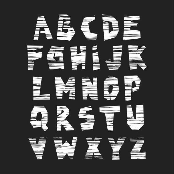 Vector uppercase modern alphabet. Cut out letters with striped texture on a black background. - Vettoriali, immagini