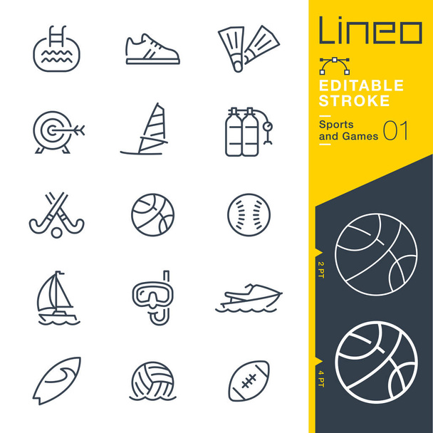 Lineo επεξεργάσιμο κτύπημα - σπορ και παιχνίδια γραμμή εικονιδίων - Διάνυσμα, εικόνα