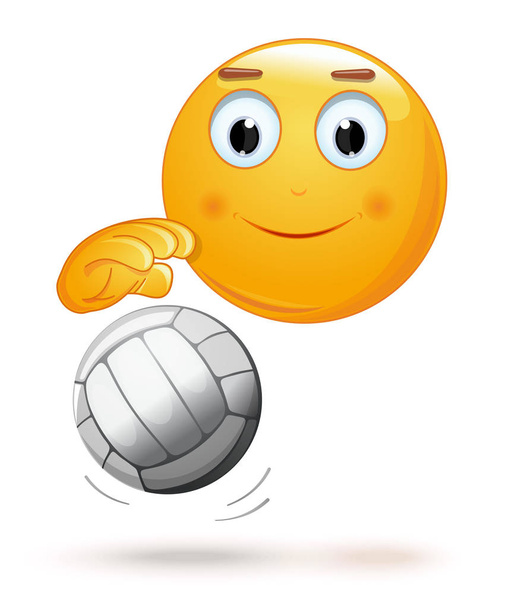 Emoticon Gesicht beim Volleyball spielen. fröhlicher Smiley mit Ball. Emoji und Ball zum Volleyballspielen. Vektorillustration - Vektor, Bild