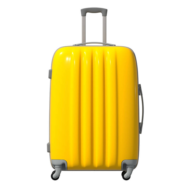 3d kuva. Aallotettu muovinen matkalaukku on keltainen. Julkisivu. Eristetty. 3D-mallinnus
 - Valokuva, kuva