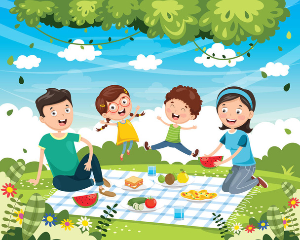 Vector Illustration Of Family Picnic - Vector, Image