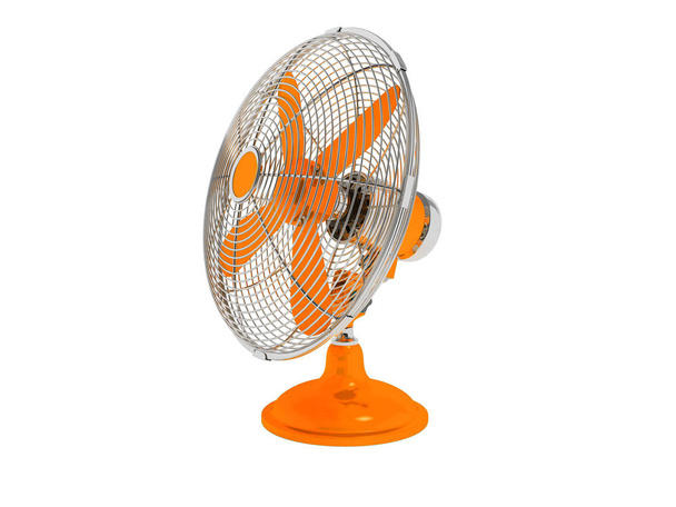 Modern orange fan on the table to cool the room on the right 3d render not white background no shadow - Photo, Image