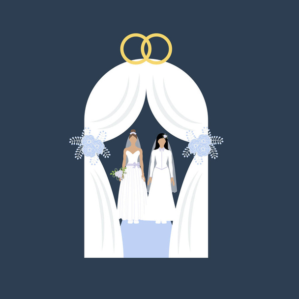 Same sex wedding on the blue background. Vector illustration - Vector, Image