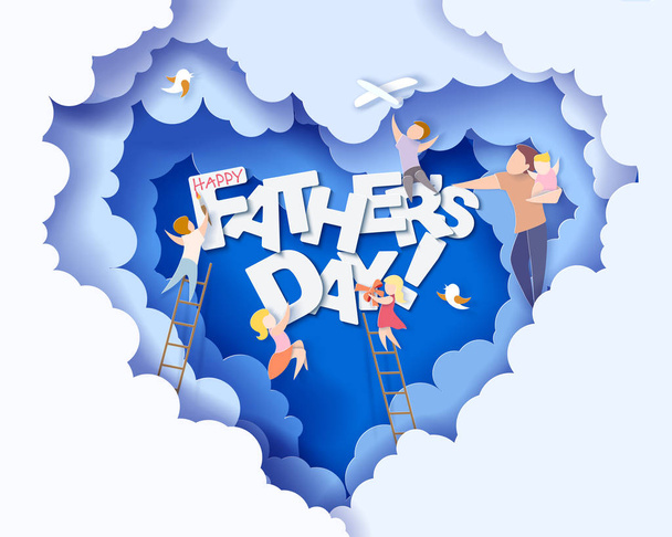 Happy fathers day card. Paper cut style. - ベクター画像