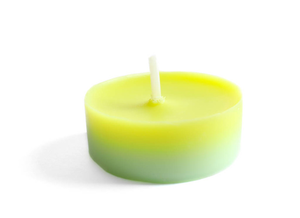 New small wax candle on white background - Fotoğraf, Görsel