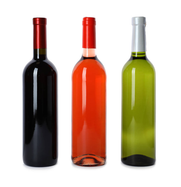 Bottles of expensive wines on white background - Foto, Imagem