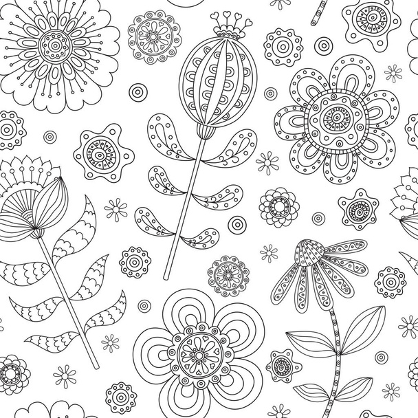 Floral seamless in folk stile. Hand drawn doodle. Vector illustration - Vektor, obrázek