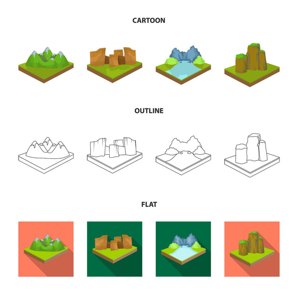 Mountains, rocks and landscape. Relief and mountains set collection icons in cartoon,outline,flat style isometric vector symbol stock illustration web. - Vecteur, image
