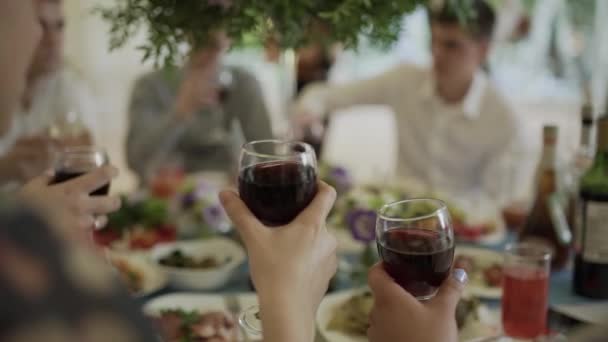 Mensen drinken wijn aan een ronde tafel - Video