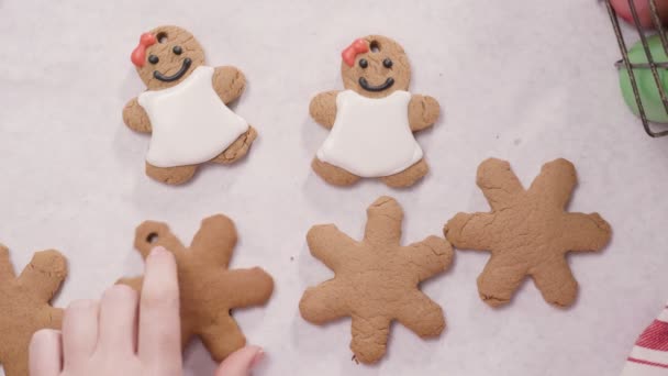 Gingerbread çerezleri Noel için Kraliyet buzlanma ile dekorasyon - Video, Çekim