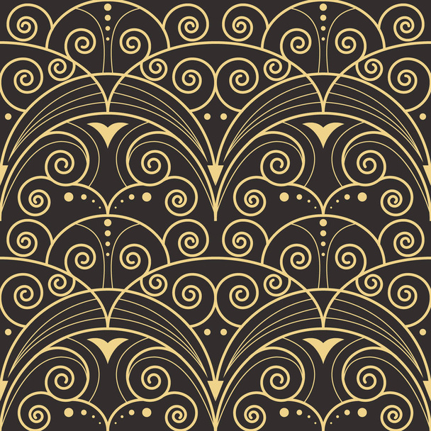 Vector modern geometric tiles pattern. golden lined shape. Abstract art deco seamless luxury background. - Διάνυσμα, εικόνα