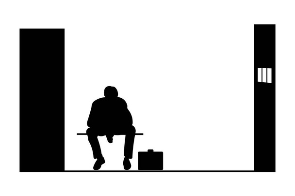 Black silhouette of a man sitting in jail, vector illustration, vector illustration - Vector, Image