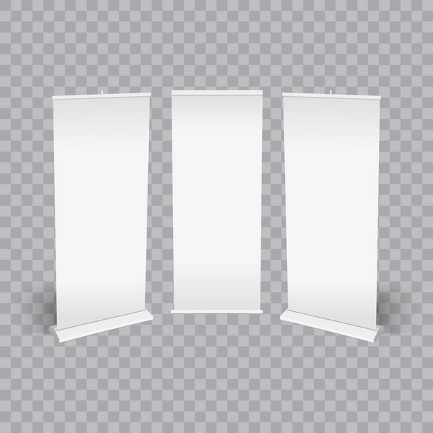 Pantalla de banner enrollable en blanco, aislada con ruta de recorte. Vector
 - Vector, Imagen