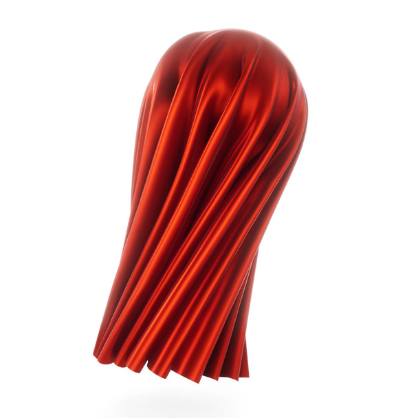 Kugel mit rotem Tuch bedeckt. 3D-Illustration auf weißem Hintergrund. Seide, Satinstoff mit Falten. - Foto, Bild