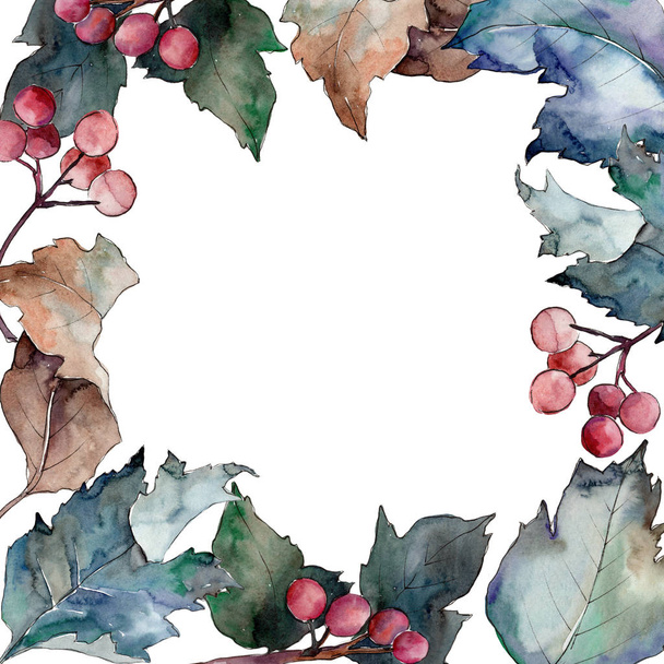 Viburnum leaves in a watercolor style. Frame border ornament square. Aquarelle leaf for background, texture, wrapper pattern, frame or border. - Фото, зображення