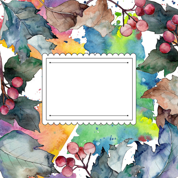 Viburnum leaves in a watercolor style. Frame border ornament square. Aquarelle leaf for background, texture, wrapper pattern, frame or border. - Foto, Bild