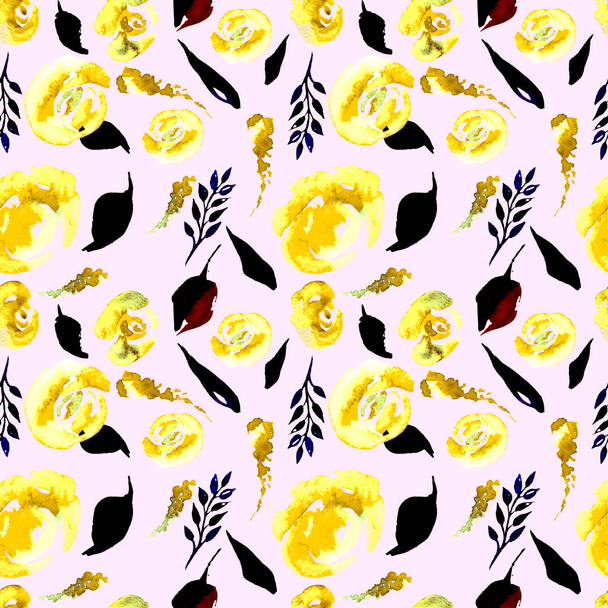 Watercolor Floral Repeat Pattern. Can be used as a Print for Fabric, Background for Wedding Invitation - Foto, afbeelding