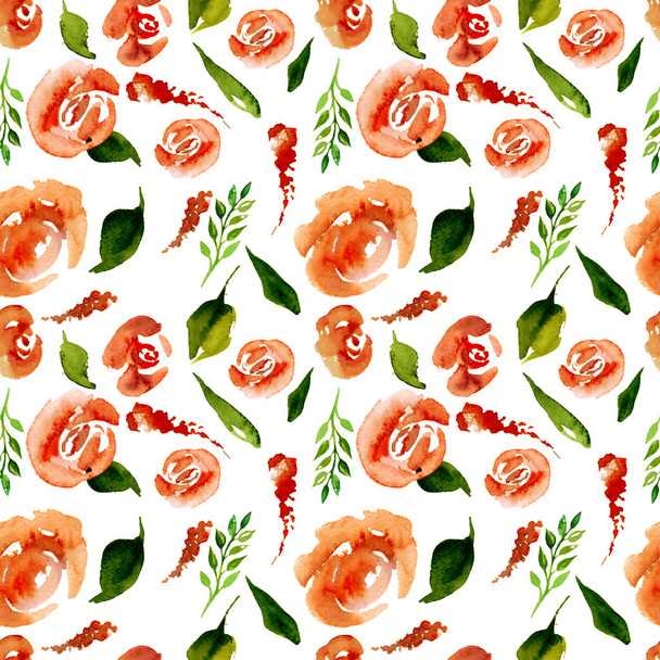 Watercolor Floral Repeat Pattern. Can be used as a Print for Fabric, Background for Wedding Invitation - Photo, Image