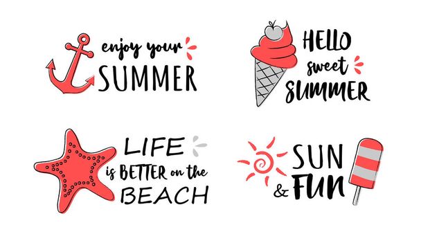 Vibrant summer calligraphy with sunny sketch. Vector. - Wektor, obraz