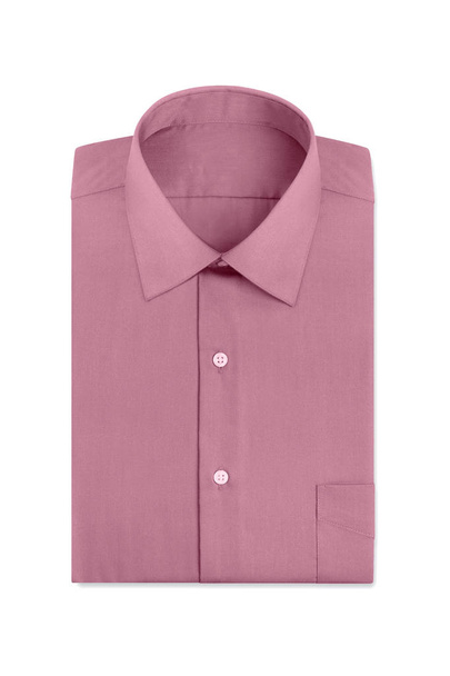 A plain pink folded mens dress shirt isolated over a white background - Photo, Image