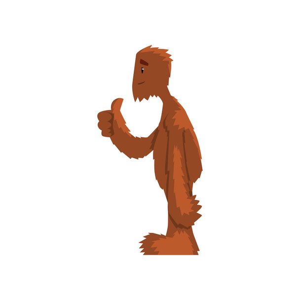 Divertente bigfoot amichevole mostrando pollici in su, mitica creatura personaggio dei cartoni animati vettore Illustrazione su uno sfondo bianco
 - Vettoriali, immagini
