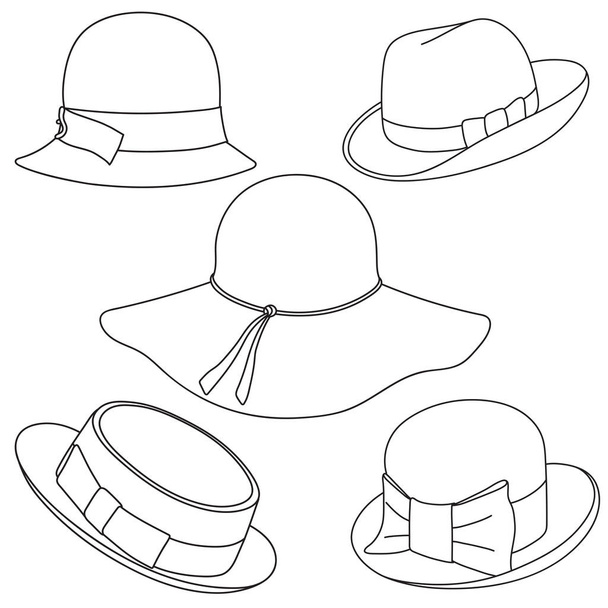 白い背景の上の帽子のセット - ベクター画像